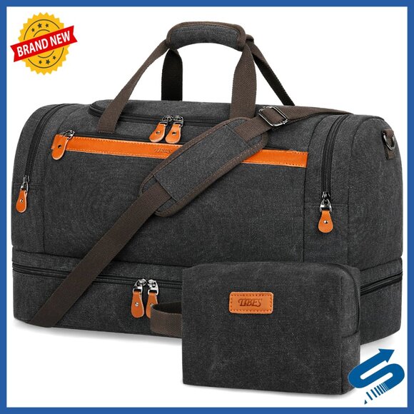 Expandable 50L Canvas Travel Duffle Bag with Removable Shoulder Strap